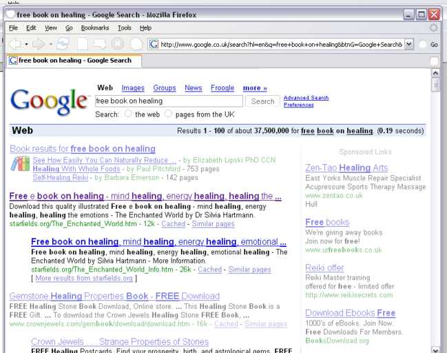free book on healing on Google UK, August 2006