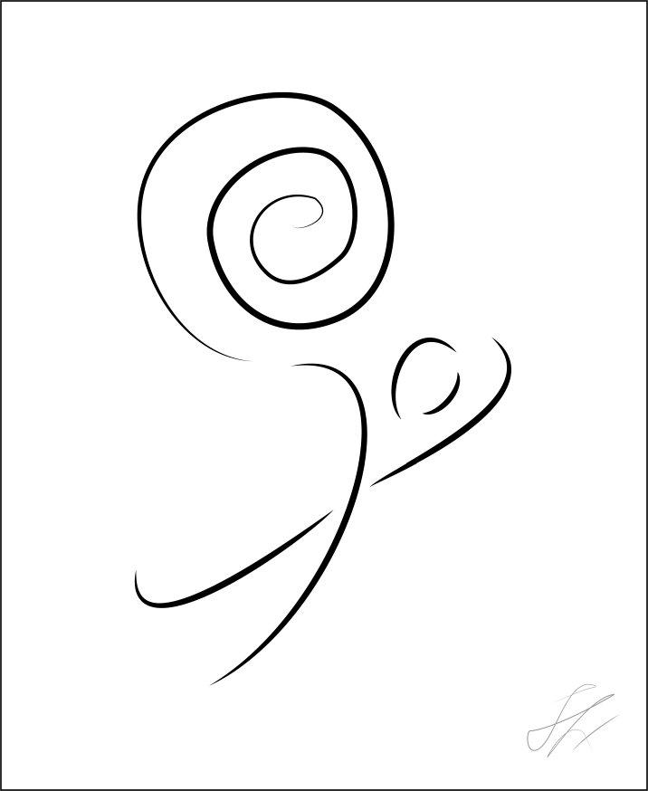 Simple line drawing of a person dancing with the moon