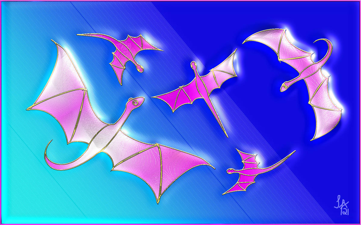 5 Dragons colour version digital energy art by Silvia Hartmann