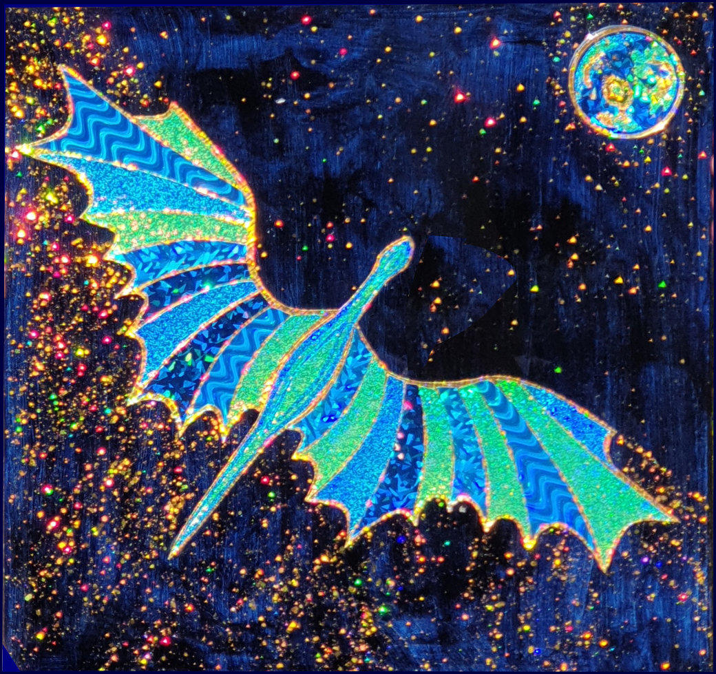 Dragon Flying towards a new world - modern energy art painting by Silvia Hartmann