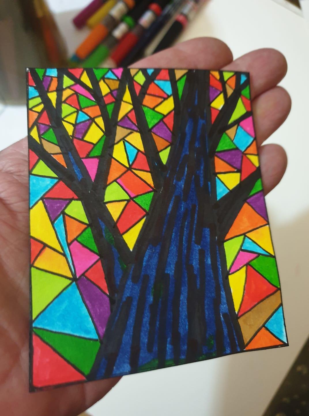 Colourful drawing of autum tree and leaves