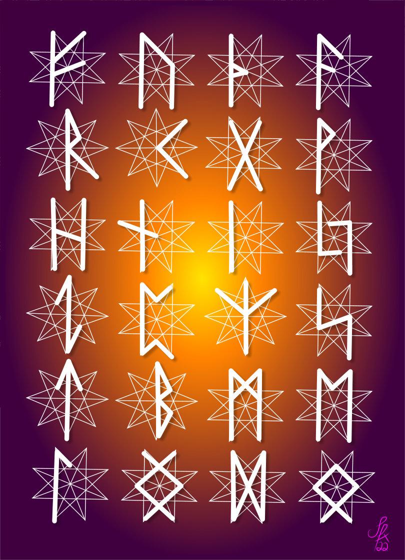 Futhark Runes mapped to the 8 pointed star