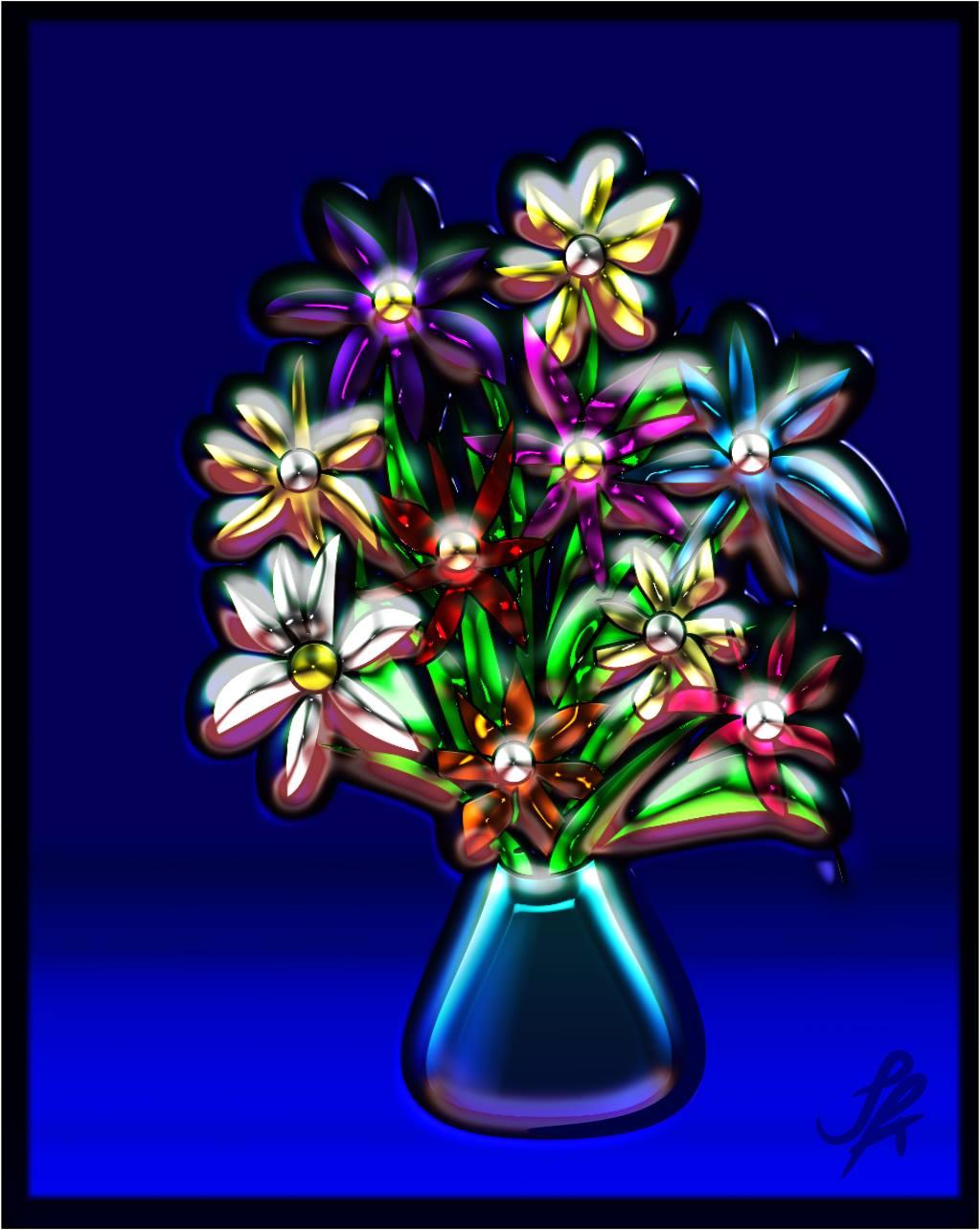 Night Flowers in a vase digitial energy art by Silvia Hartmann