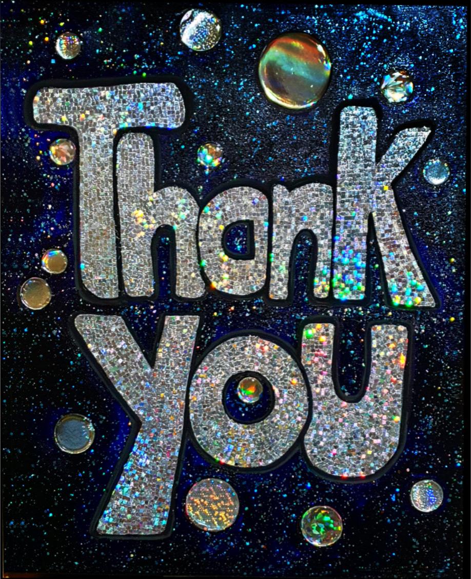 Thank You Painting Words on black sparkly background